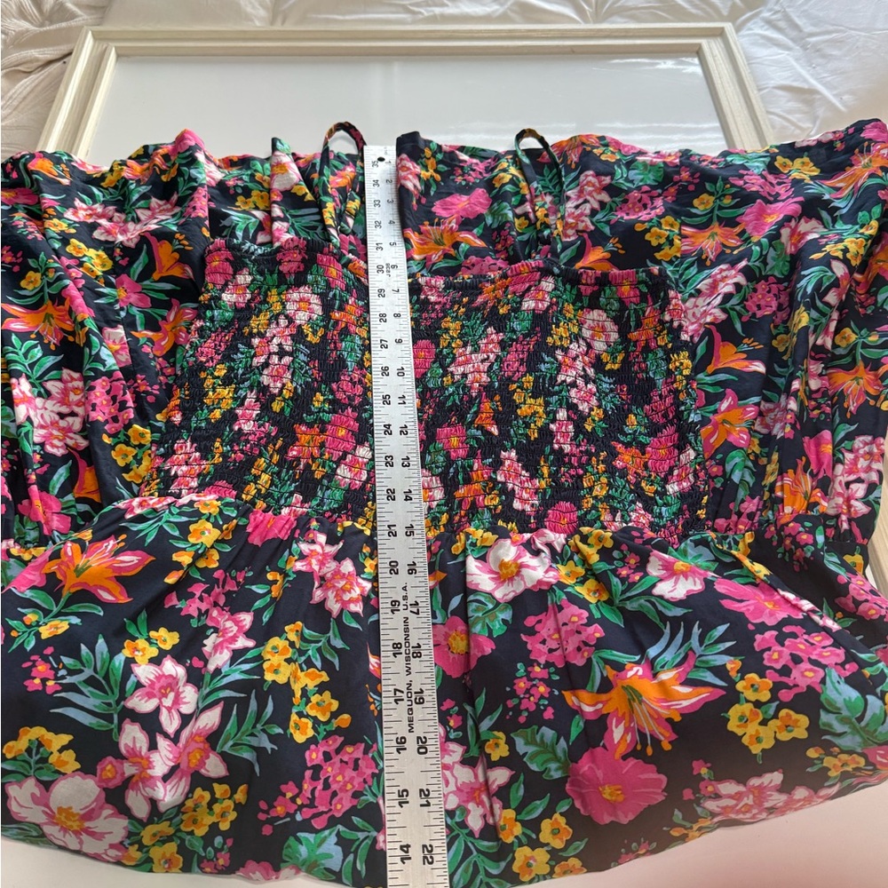 J Crew Floral Smocked Tiered Sleeveless A-Line Midi Dress Boho Navy Pink Size S - Picture 15 of 15